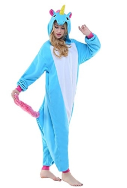 ABYED® Kostüm Jumpsuit Onesie Tier Fasching Karneval Halloween kostüm Erwachsene Unisex Cosplay Schlafanzug- Größe L-für Höhe 164-174CM, Blaue Einhorn - 1