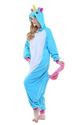 ABYED® Kostüm Jumpsuit Onesie Tier Fasching Karneval Halloween kostüm Erwachsene Unisex Cosplay Schlafanzug- Größe L-für Höhe 164-174CM, Blaue Einhorn - 3