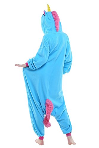 ABYED® Kostüm Jumpsuit Onesie Tier Fasching Karneval Halloween kostüm Erwachsene Unisex Cosplay Schlafanzug- Größe L-für Höhe 164-174CM, Blaue Einhorn - 5