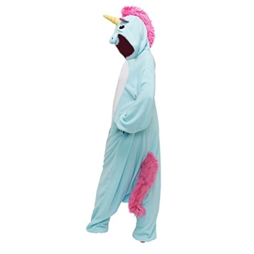 Anbelarui Tier Skelett Pinguin Dinosaurier Panda Einhorn Kostüm Damen Herren Pyjama Jumpsuit Nachtwäsche Halloween Karneval Fasching Cosplay Kleidung S/M/L/XL (M, Blaues Einhorn) - 2