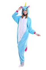 CozofLuv Einhorn Kostüm Erwachsene Tier Jumpsuits Pyjama Nachthemd Nachtwäsche Karnevalskostüme Faschingskostüm Kapuzenkostüm (S: 150-160cm, Blau) - 1