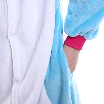 CozofLuv Einhorn Kostüm Erwachsene Tier Jumpsuits Pyjama Nachthemd Nachtwäsche Karnevalskostüme Faschingskostüm Kapuzenkostüm (S: 150-160cm, Blau) - 3