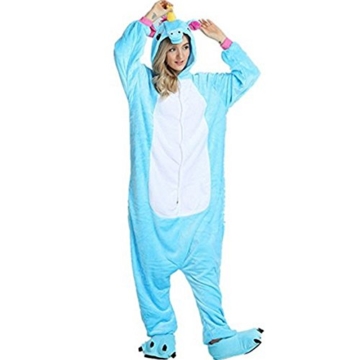 Crazy lin Einhorn Pyjamas Tier Jumpsuit Erwachsene Fasching Kostüm Unisex Sleepsuit Cosplay Nachtwäsche(M, Blau) - 2