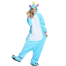 Crazy lin Einhorn Pyjamas Tier Jumpsuit Erwachsene Fasching Kostüm Unisex Sleepsuit Cosplay Nachtwäsche(M, Blau) - 1