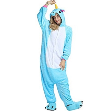 Crazy lin Einhorn Pyjamas Tier Jumpsuit Erwachsene Fasching Kostüm Unisex Sleepsuit Cosplay Nachtwäsche(M, Blau) - 4