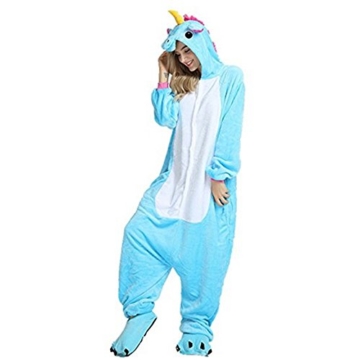 Crazy lin Einhorn Pyjamas Tier Jumpsuit Erwachsene Fasching Kostüm Unisex Sleepsuit Cosplay Nachtwäsche(M, Blau) - 5