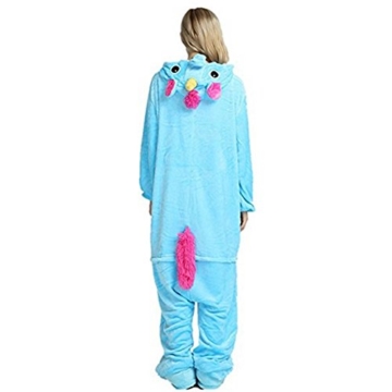Crazy lin Einhorn Pyjamas Tier Jumpsuit Erwachsene Fasching Kostüm Unisex Sleepsuit Cosplay Nachtwäsche(M, Blau) - 7