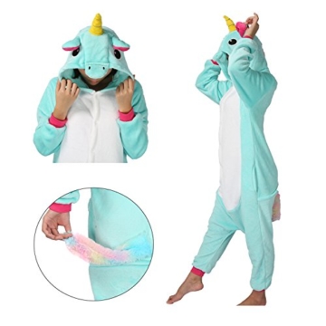 Einhorn Kostüm Pyjamas Tierkostüm Schlafanzug Verkleiden Cosplay Kostüm zum Karneval Fasching (M: für Höhe 158-167 cm, Hellblau) - 3