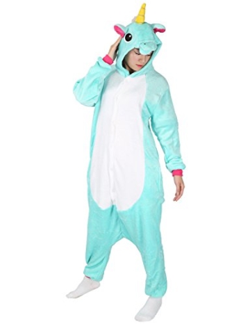 Einhorn Kostüm Pyjamas Tierkostüm Schlafanzug Verkleiden Cosplay Kostüm zum Karneval Fasching (M: für Höhe 158-167 cm, Hellblau) - 4