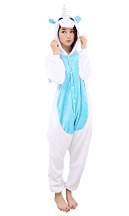Einhorn Pyjamas Jumpsuit Kostüm Tier Schlafanzug Cosplay Karneval Fasching (Einhorn), Blau, Gr. S: für Höhe 148-157 - 1