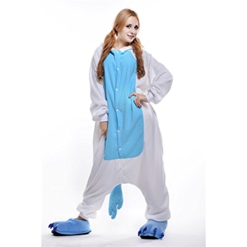 JINZFJG Erwachsene Damen/Herren  Tier-Kostüm Jumpsuit Schlafanzug Pyjamas Einteiler, Blau Einhorn, M (Körpergröße 160-169 cm) - 3