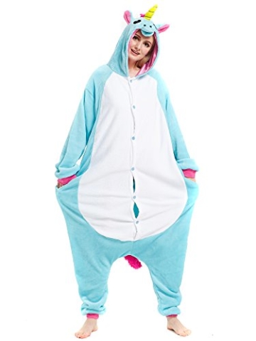 Kigurumi Blau Einhorn Pyjamas Kostüm Jumpsuit Tier Schlafanzug Erwachsene Unicorn Fasching Cosplay Onesie S - 2