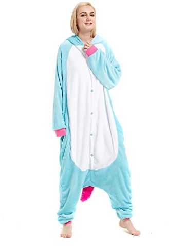Kigurumi Blau Einhorn Pyjamas Kostüm Jumpsuit Tier Schlafanzug Erwachsene Unicorn Fasching Cosplay Onesie S - 3