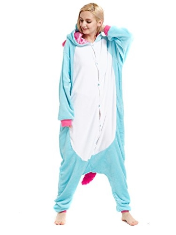 Kigurumi Blau Einhorn Pyjamas Kostüm Jumpsuit Tier Schlafanzug Erwachsene Unicorn Fasching Cosplay Onesie S - 4
