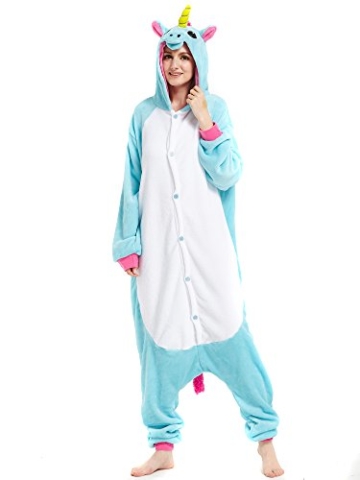 Kigurumi Blau Einhorn Pyjamas Kostüm Jumpsuit Tier Schlafanzug Erwachsene Unicorn Fasching Cosplay Onesie S - 1