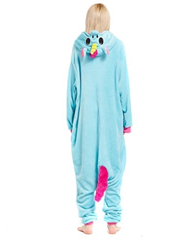 Kigurumi Blau Einhorn Pyjamas Kostüm Jumpsuit Tier Schlafanzug Erwachsene Unicorn Fasching Cosplay Onesie S - 5