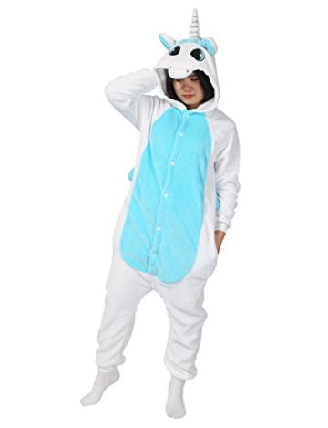 LATH.PIN Tier Pyjama Einhorn Kostüm Karton Tierkostüme Halloween Kostüme Jumpsuit Erwachsene Schlafanzug Unisex Cosplay- Gr, S(Höhe142-155CM), Einhorn blau - 2