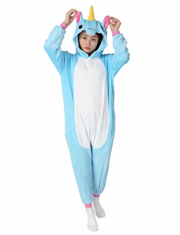 Tier Karton Kostüm Einhorn PyjamaTierkostüme Jumpsuit Erwachsene Schlafanzug Unisex Cosplay XL(Höhe175-182CM) Blau - 2