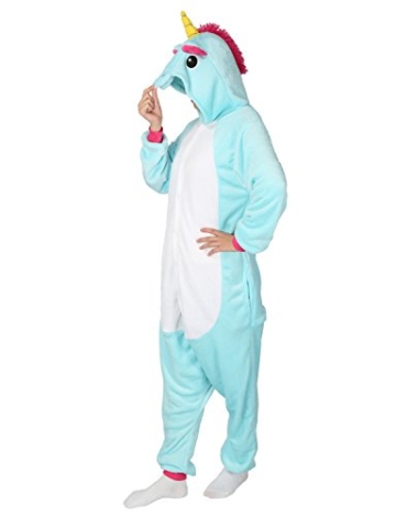 Tier Karton Kostüm Einhorn PyjamaTierkostüme Jumpsuit Erwachsene Schlafanzug Unisex Cosplay XL(Höhe175-182CM) Blau - 4