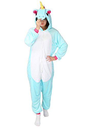 Tier Karton Kostüm Einhorn PyjamaTierkostüme Jumpsuit Erwachsene Schlafanzug Unisex Cosplay XL(Höhe175-182CM) Blau - 1