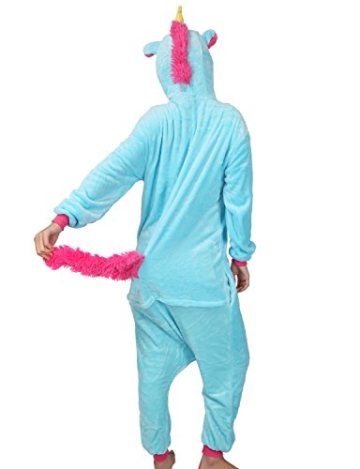 Très Chic Mailanda Einhorn Pyjamas Kostüm Jumpsuit -Karneval Cosplay Tier Schlafanzug Onesies Erwachsene Unisex Kigurumi (Large, Blau) - 3