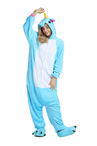 Unicorn Pajamas Cosplay Unicorn Costumes Animals Sleepwear Flannel Jumpsuits Unisex-Adult Nightwear Party Costumes (M, Blau) - 4