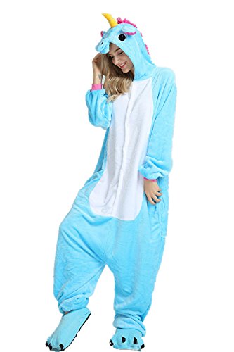 Unicorn Pajamas Cosplay Unicorn Costumes Animals Sleepwear Flannel Jumpsuits Unisex-Adult Nightwear Party Costumes (M, Blau) - 1