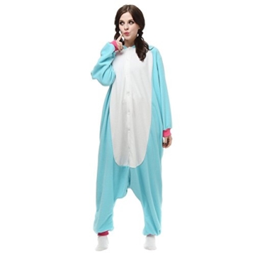 Unisex Einhorn Kostüm Pyjamas Tier Schlafanzug Karton Jumpsuit Nachthemd Erwachsene Fasching Cosplay Overall (XL für 178-187CM, Blau) - 2