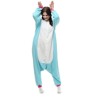 Unisex Einhorn Kostüm Pyjamas Tier Schlafanzug Karton Jumpsuit Nachthemd Erwachsene Fasching Cosplay Overall (XL für 178-187CM, Blau) - 3