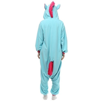 Unisex Einhorn Kostüm Pyjamas Tier Schlafanzug Karton Jumpsuit Nachthemd Erwachsene Fasching Cosplay Overall (XL für 178-187CM, Blau) - 4