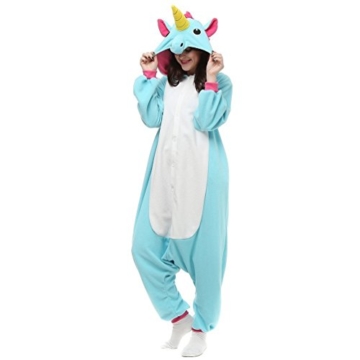 Unisex Einhorn Kostüm Pyjamas Tier Schlafanzug Karton Jumpsuit Nachthemd Erwachsene Fasching Cosplay Overall (XL für 178-187CM, Blau) - 1