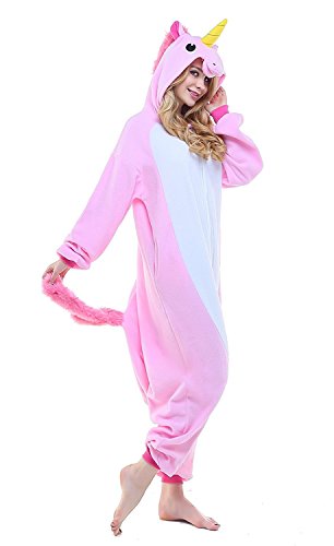 ABYED® Kostüm Jumpsuit Onesie Tier Fasching Karneval Halloween kostüm Erwachsene Unisex Cosplay Schlafanzug- Größe S - für Höhe 148-155cm, Rosa Einhorn - 2