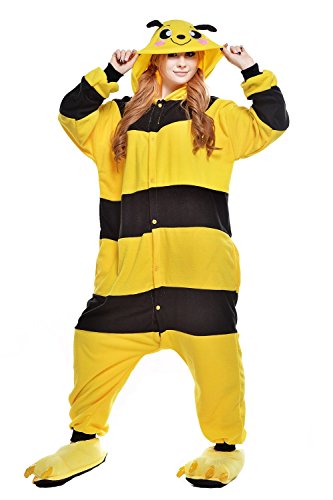 ABYED® Kostüm Jumpsuit Onesie Tier Fasching Karneval Halloween kostüm Erwachsene Unisex Cosplay Schlafanzug- Größe XL -for Höhe 175-181CM, Gelb Biene - 1