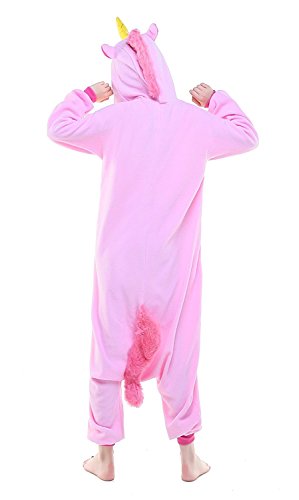 ABYED® Kostüm Jumpsuit Onesie Tier Fasching Karneval Halloween kostüm Erwachsene Unisex Cosplay Schlafanzug- Größe S - für Höhe 148-155cm, Rosa Einhorn - 4