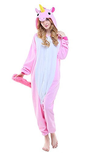 ABYED® Kostüm Jumpsuit Onesie Tier Fasching Karneval Halloween kostüm Erwachsene Unisex Cosplay Schlafanzug- Größe S - für Höhe 148-155cm, Rosa Einhorn - 1