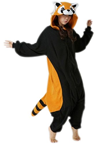 Anbelarui Tier Skelett Pinguin Dinosaurier Panda Einhorn Kostüm Damen Herren Pyjama Jumpsuit Nachtwäsche Halloween Karneval Fasching Cosplay Kleidung S/M/L/XL (L, Waschbär) - 3