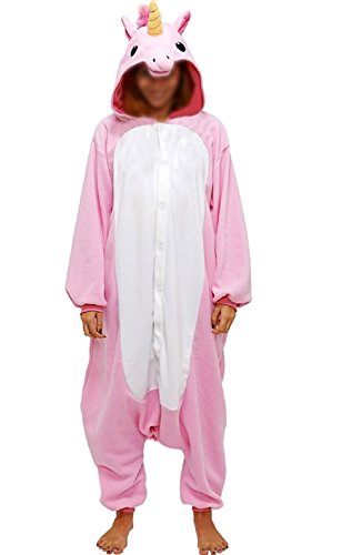 Anebalrui Damen Herren Jumpsuit Overall Fasching Tier Einhorn Kostüm fasching Anime Cosplay Halloween Karneval Kostüm Schlafanzug Pyjama Erwachsene (S für 145cm-155cm/57.0"-61.0", Rosa Einhorn) - 1