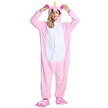 Crazy lin Einhorn Pyjamas Tier Jumpsuit Erwachsene Fasching Kostüm Unisex Sleepsuit Cosplay Nachtwäsche(M, Rosa) - 2