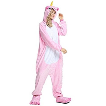Crazy lin Einhorn Pyjamas Tier Jumpsuit Erwachsene Fasching Kostüm Unisex Sleepsuit Cosplay Nachtwäsche(M, Rosa) - 3