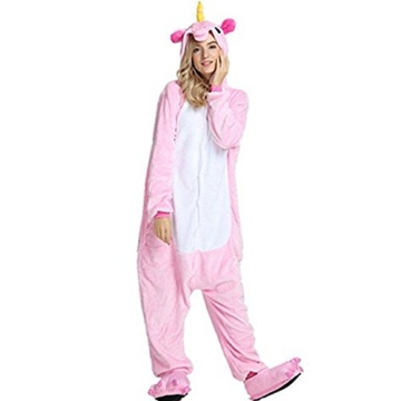 Crazy lin Einhorn Pyjamas Tier Jumpsuit Erwachsene Fasching Kostüm Unisex Sleepsuit Cosplay Nachtwäsche(M, Rosa) - 6