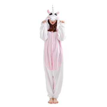 CuteOn Erwachsene Einhorn Kigurumi Tier Fleece Mit Kapuze Onesie Cosplay Kostüm Schlafanzug zum Damen Herren Rosa M (Höhe: 162CM-171CM) - 1