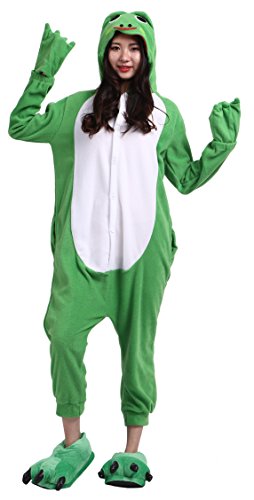 CuteOn Unisex Erwachsene Cartoon Tier Kigurumi Pyjamas Nachtwäsche Mit Kapuze Cosplay Kostüm Frosch S for Höhe 140-155CM - 1