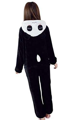 Damen Schlafanzug-Einteiler aus Fleece mit Kapuze Pyjama Set,Panda Motiv,S - 2