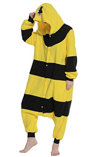 DATO Pyjama Tier Onesies Gelb Biene Erwachsene Kigurumi Unisex Cospaly Nachtwäsche für Hohe 140-187CM - 3