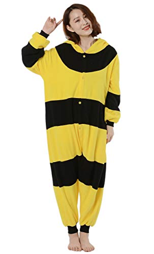 DATO Pyjama Tier Onesies Gelb Biene Erwachsene Kigurumi Unisex Cospaly Nachtwäsche für Hohe 140-187CM - 5