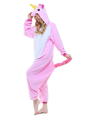 Einhorn Kostüm Pyjama Jumpsuit Cosplay Schalfanzug Festliche Anzug Flanell Tierkostüm Kartonkostüm Tierschalfanzug(S,rosa) - Mescara - 3