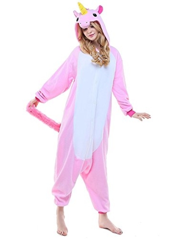 Einhorn Kostüm Pyjama Jumpsuit Cosplay Schalfanzug Festliche Anzug Flanell Tierkostüm Kartonkostüm Tierschalfanzug(S,rosa) - Mescara - 1