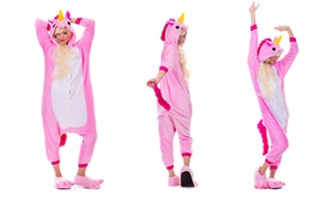 Einhorn Pyjamas Kostüm Jumpsuit Erwachsene Unisex Tier Cosplay Halloween Fasching Karneval Plüsch Schlafanzug Tierkostüme Anzug Flanell, S,Rosa - 1