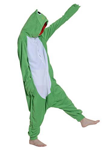 Fandecie Pyjama Tier Onesies mit Kapuze Erwachsene Unisex Cospaly Schlafanzug Halloween Kostüm Frosch Geeignet für Hohe 160-175CM - 4