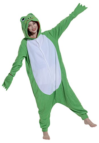 Fandecie Pyjama Tier Onesies mit Kapuze Erwachsene Unisex Cospaly Schlafanzug Halloween Kostüm Frosch Geeignet für Hohe 160-175CM - 1